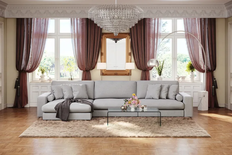 Arken Lyx 6-sits Vändbar L-formad Djup Divansoffa i Tyg - Ljusgrå - Products - Möbler - Soffa - Divansoffa & schäslongsoffa