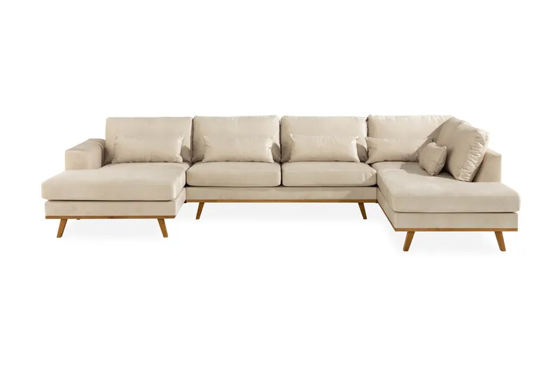 Copenhagen 5-sits Högervänd U-formad Large Soffa med Divan och Schäslong i Sammet - Beige - Products - Möbler - Soffa - Sammetssoffa