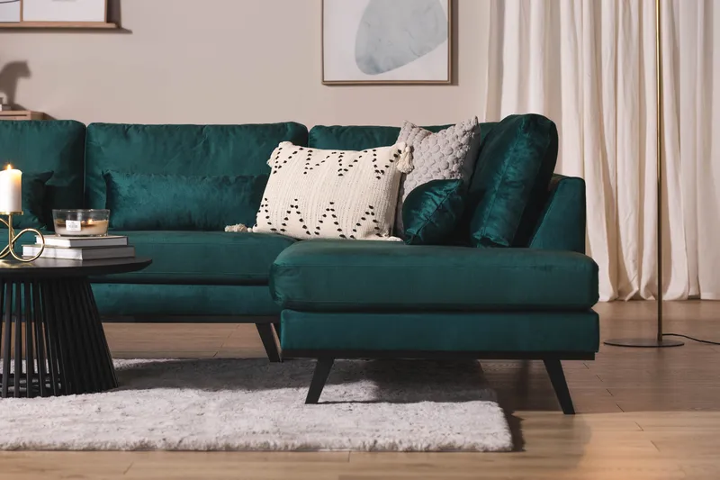 Copenhagen 5-sits Högervänd U-formad Soffa med Divan och Schäslong i Sammet - Grön - Products - Möbler - Soffa - Sammetssoffa