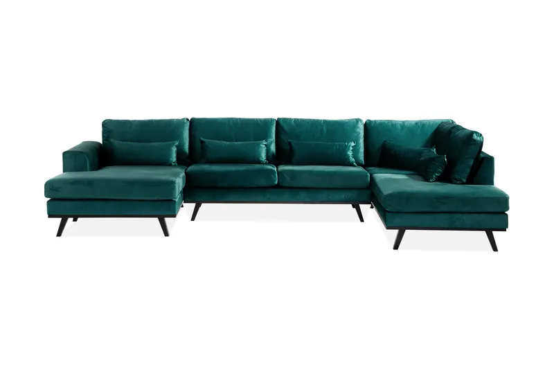 Copenhagen 5-sits Högervänd U-formad Soffa med Divan och Schäslong i Sammet - Grön - Products - Möbler - Soffa - Sammetssoffa