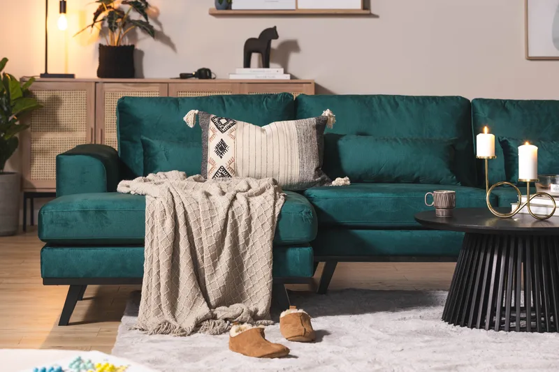 Copenhagen 5-sits Högervänd U-formad Soffa med Divan och Schäslong i Sammet - Grön - Products - Möbler - Soffa - Sammetssoffa