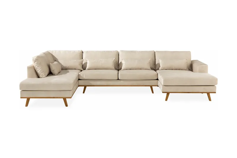 Copenhagen 5-sits Vänstervänd U-formad Soffa med Divan och Schäslong i Sammet - Beige - Products - Möbler - Soffa - Sammetssoffa