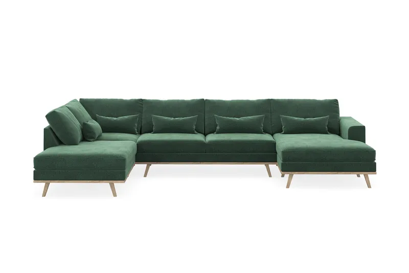 Copenhagen 5-sits Vänstervänd U-formad Soffa med Divan och Schäslong i Sammet - Mörkgrön - Products - Möbler - Soffa - Sammetssoffa