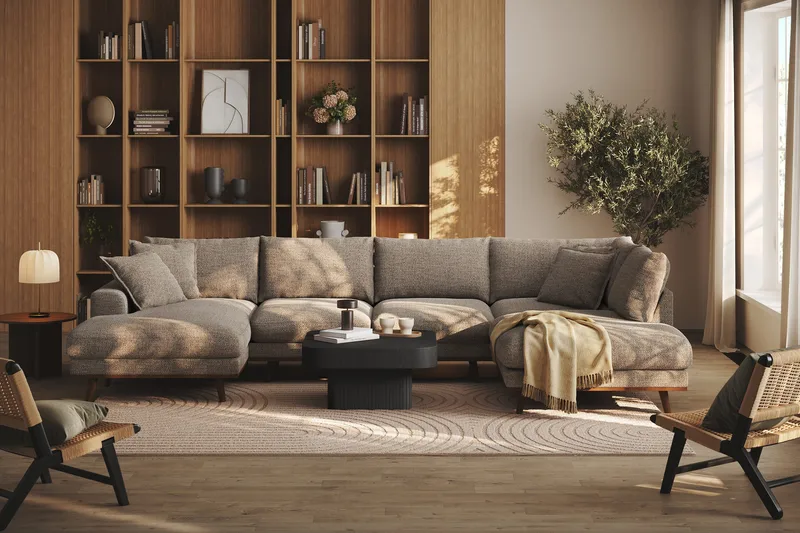 Copenhagen Premium 5-sits Högervänd U-formad Djup Soffa med Divan och Schäslong i Chenille - Brun - Products - Möbler - Soffa - U-soffa