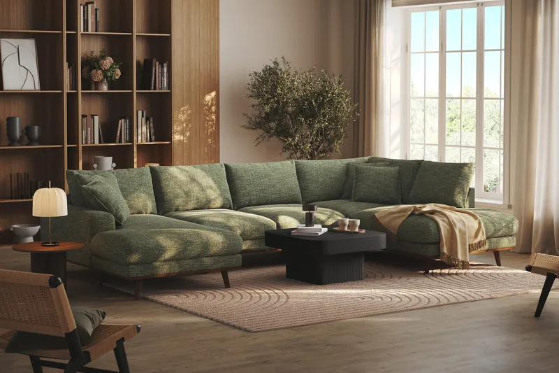 Copenhagen Premium 5-sits Högervänd U-formad Djup Soffa med Divan och Schäslong i Chenille - Grön - Products - Möbler - Soffa - U-soffa