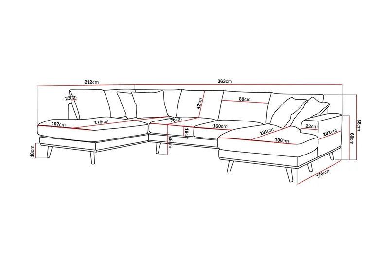Copenhagen Premium 5-sits Vänstervänd U-formad Djup Soffa med Divan och Schäslong i Chenille - Beige - Products - Möbler - Soffa - U-soffa