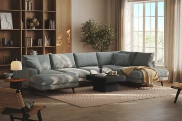 Copenhagen Premium 5-sits Högervänd U-formad Djup Soffa med Divan och Schäslong i Chenille - Grå/Blå - Products - Möbler - Soffa - U-soffa