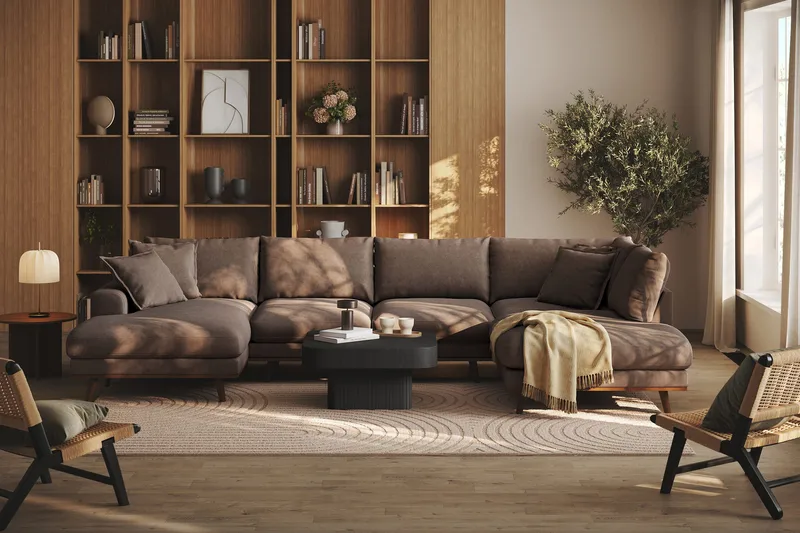 Copenhagen Premium 5-sits Högervänd U-formad Djup Soffa med Divan och Schäslong i Tyg - Mörkbrun - Products - Möbler - Soffa - U-soffa