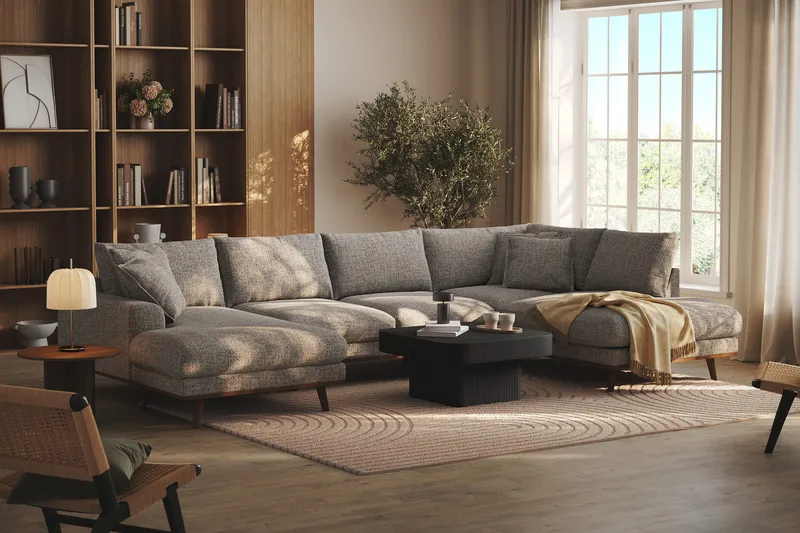 Copenhagen Premium 5-sits Högervänd U-formad Djup Soffa med Divan och Schäslong i Chenille - Grå - Products - Möbler - Soffa - U-soffa