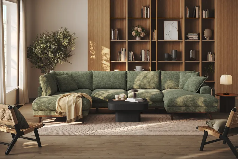 Copenhagen Premium 5-sits Vänstervänd U-formad Djup Soffa med Divan och Schäslong i Chenille - Grön - Products - Möbler - Soffa - U-soffa