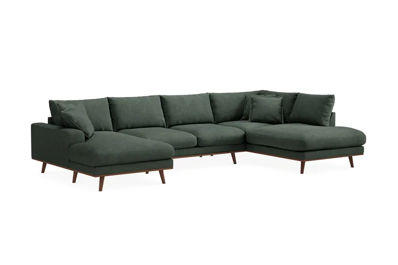 Copenhagen Premium 5-sits Högervänd U-formad Djup Soffa med Divan och Schäslong i Tyg - Grön - Products - Möbler - Soffa - U-soffa