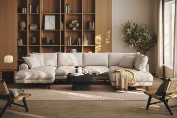 Copenhagen Premium 5-sits Högervänd U-formad Djup Soffa med Divan och Schäslong i Tyg - Beige - Products - Möbler - Soffa - U-soffa