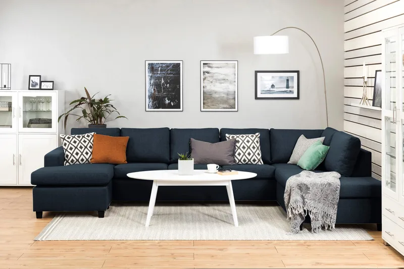 Crazy 5-sits Högervänd U-formad X-Large Soffa med Divan och Schäslong i Tyg - Blå - Products - Möbler - Soffa - U-soffa
