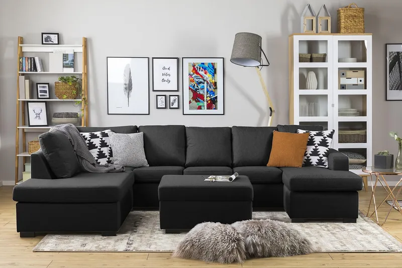 Crazy 5-sits Vänstervänd U-formad Soffa med Divan och Schäslong i Tyg - Antracit - Products - Möbler - Soffa - U-soffa