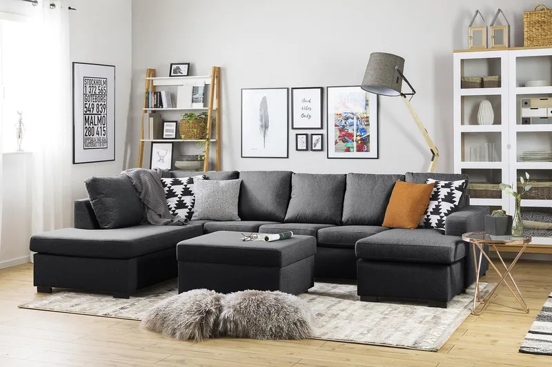 Crazy 5-sits Vänstervänd U-formad Soffa med Divan och Schäslong i Tyg - Mörkgrå - Products - Möbler - Soffa - U-soffa
