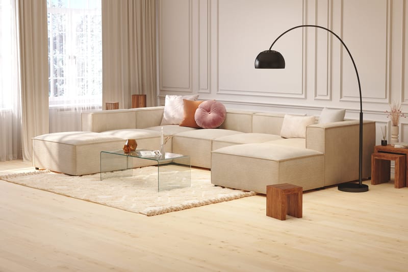 Cubo 5-sits U-formad Djup Modulsoffa Med Divan och Schäslong i Sammet - Beige - Products - Möbler - Soffa - U-soffa
