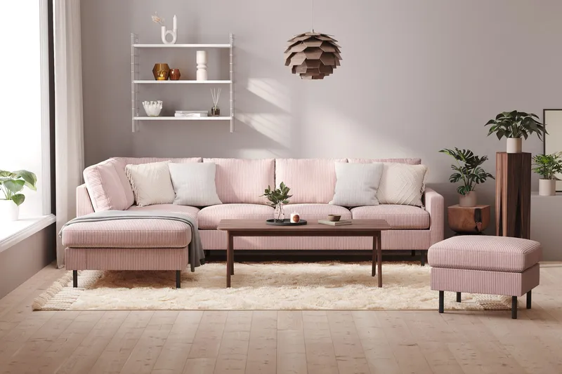 Peppe 4-sits Vänstervänd L-formad Schäslongsoffa i Manchester - Rosa - Products - Möbler - Soffa - Divansoffa & schäslongsoffa - 4 sits soffa med divan