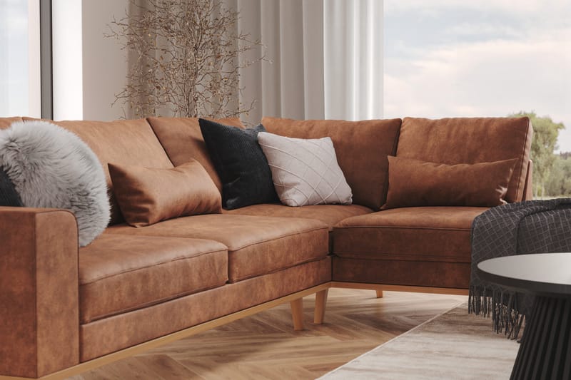 Copenhagen 4-sits Högervänd L-formad Divansoffa i Konstläder - Brun - Products - Möbler - Soffa - Divansoffa & schäslongsoffa - 4 sits soffa med divan