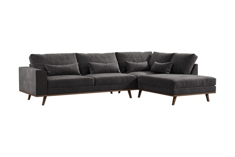 Copenhagen 4-sits Högervänd L-formad Divansoffa i Sammet - Mörkgrå - Products - Möbler - Soffa - Divansoffa & schäslongsoffa - 4 sits soffa med divan