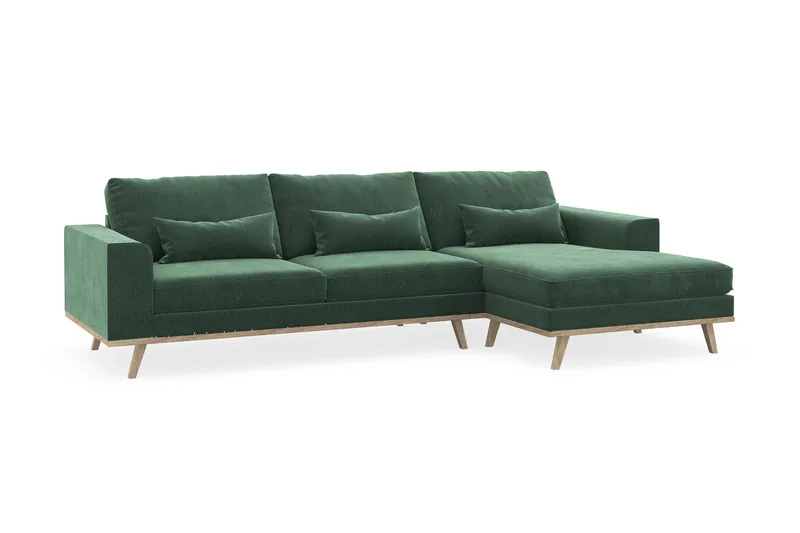 Copenhagen 4-sits Högervänd L-formad Divansoffa i Sammet - Mörkgrön - Products - Möbler - Soffa - Divansoffa & schäslongsoffa - 4 sits soffa med divan
