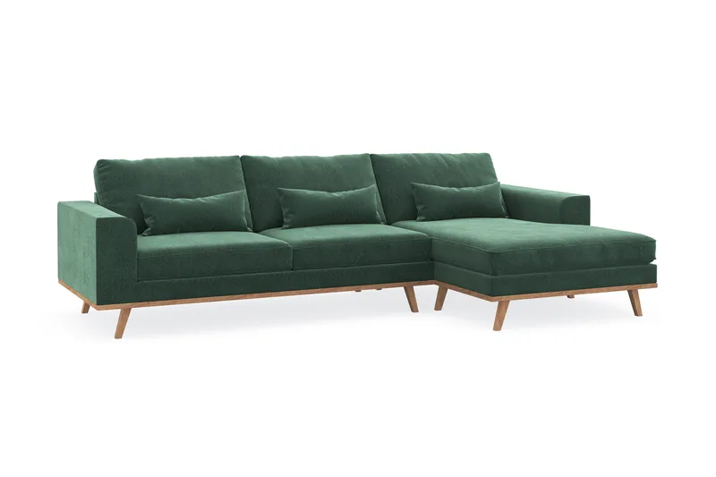 Copenhagen 4-sits Högervänd L-formad Divansoffa i Sammet - Mörkgrön - Products - Möbler - Soffa - Divansoffa & schäslongsoffa - 4 sits soffa med divan