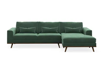 Copenhagen 4-sits Högervänd L-formad Divansoffa i Sammet - Mörkgrön - Products - Möbler - Soffa - Divansoffa & schäslongsoffa - 4 sits soffa med divan
