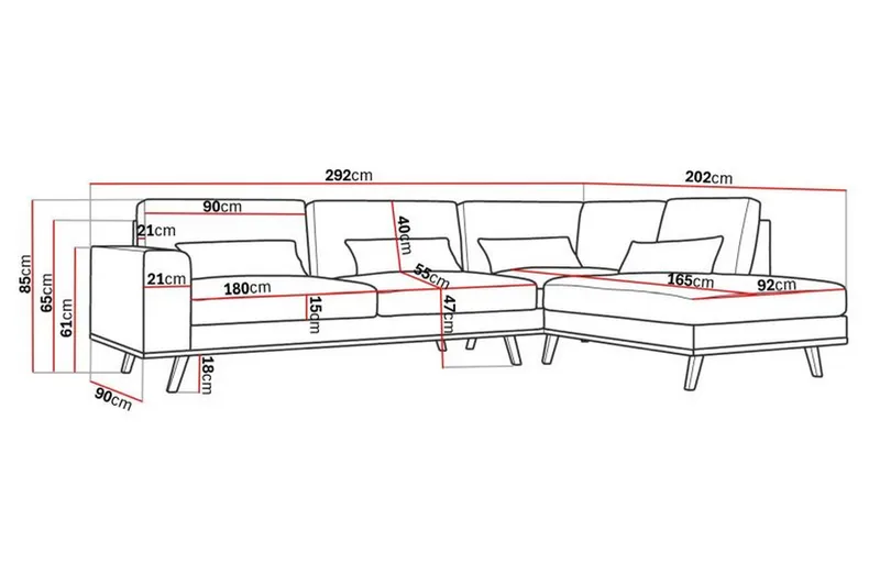 Copenhagen 4-sits Högervänd L-formad Schäslongsoffa i Konstläder - Mörkgrå - Products - Möbler - Soffa - Divansoffa & schäslongsoffa - 4 sits soffa med divan