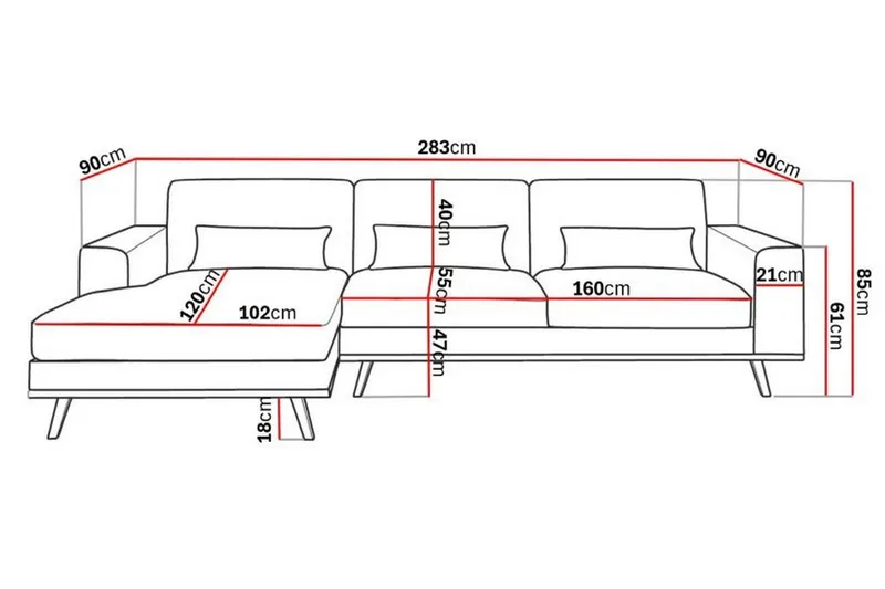 Copenhagen 4-sits Vänstervänd L-formad Divansoffa i Konstläder - Brun - Products - Möbler - Soffa - Divansoffa & schäslongsoffa - 4 sits soffa med divan