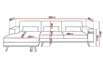 Copenhagen 4-sits Vänstervänd L-formad Divansoffa i Sammet - Mörkgrå - Products - Möbler - Soffa - Divansoffa & schäslongsoffa - 4 sits soffa med divan