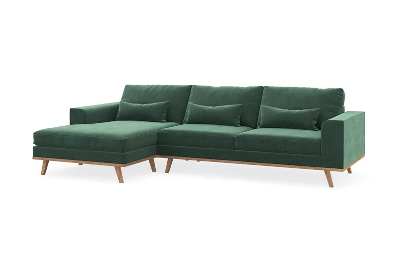 Copenhagen 4-sits Vänstervänd L-formad Divansoffa i Sammet - Mörkgrön - Products - Möbler - Soffa - Divansoffa & schäslongsoffa - 4 sits soffa med divan