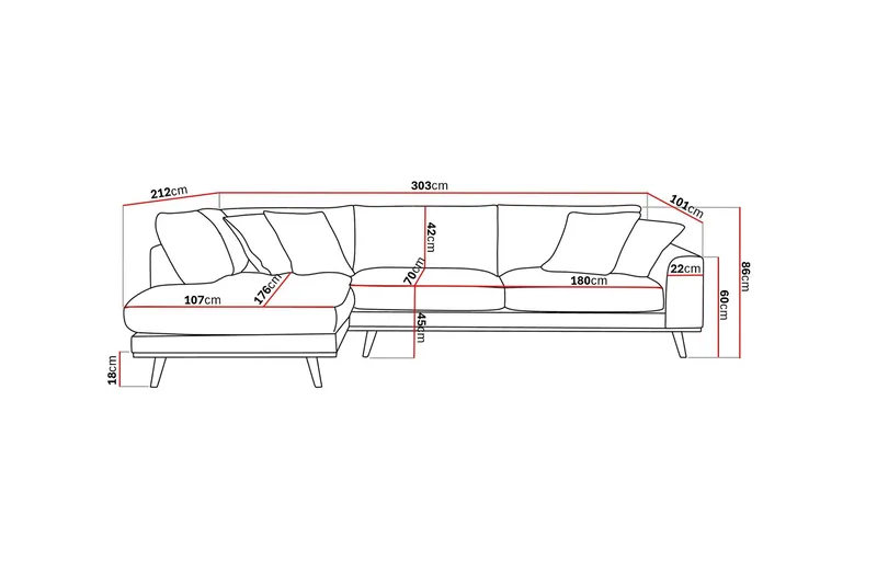 Copenhagen Premium 4-sits Vänstervänd L-formad Djup Schäslongsoffa i Tyg - Brun - Products - Möbler - Soffa - Divansoffa & schäslongsoffa - 4 sits soffa med divan