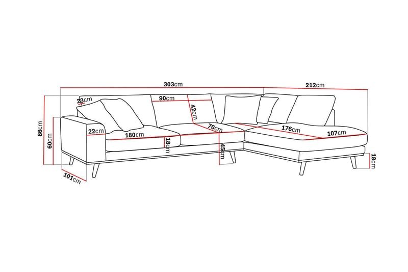 Copenhagen Premium 4-sits Högervänd L-formad Djup Schäslongsoffa i Tyg - Mörkbrun - Products - Möbler - Soffa - Divansoffa & schäslongsoffa - 4 sits soffa med divan