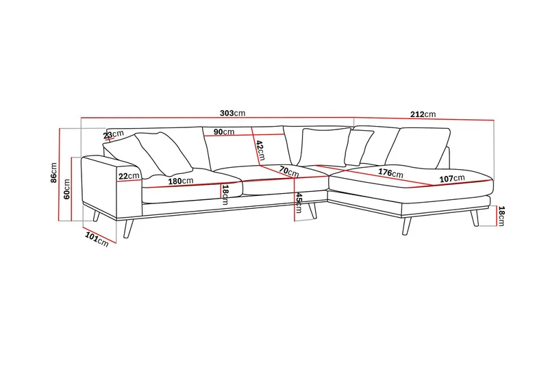 Copenhagen Premium 4-sits Högervänd L-formad Djup Schäslongsoffa i Tyg - Ljusbrun - Products - Möbler - Soffa - Divansoffa & schäslongsoffa - 4 sits soffa med divan