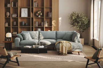 Copenhagen Premium 4-sits Högervänd L-formad Djup Schäslongsoffa i Chenille - Grå/Blå - Products - Möbler - Soffa - Divansoffa & schäslongsoffa - 4 sits soffa med divan