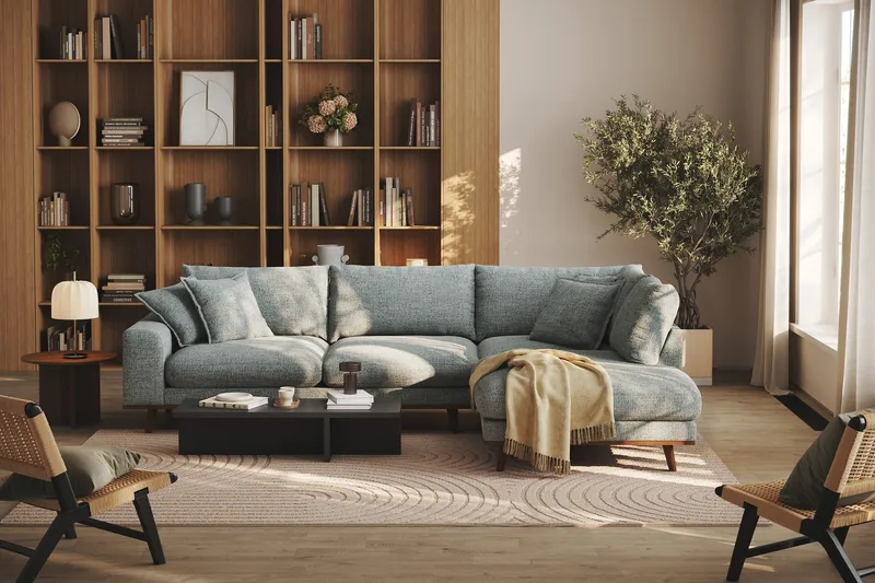Copenhagen Premium 4-sits Högervänd L-formad Djup Schäslongsoffa i Chenille - Grå/Blå - Products - Möbler - Soffa - Divansoffa & schäslongsoffa - 4 sits soffa med divan