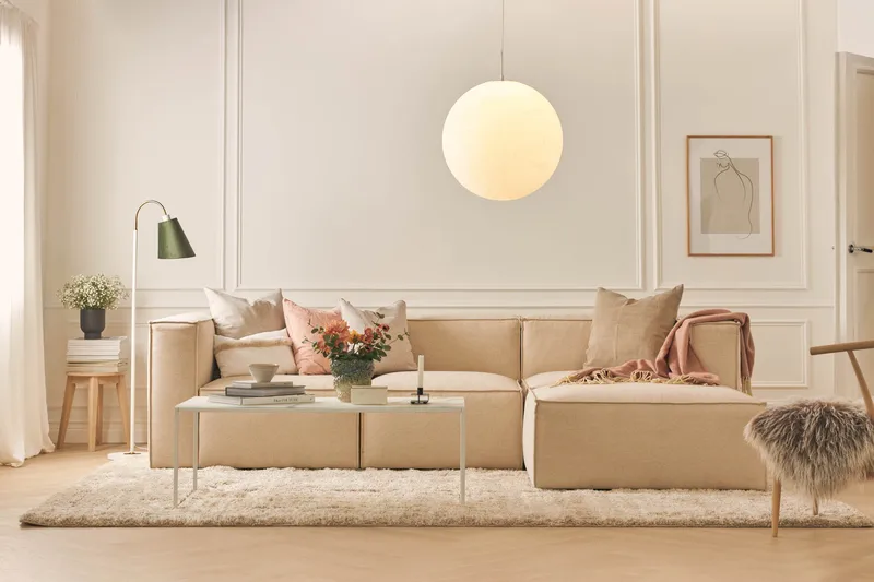 Cubo 4-sits Djup Modulsoffa med Divan i Tyg - Beige - Products - Möbler - Soffa - Divansoffa & schäslongsoffa - 3 sits soffa med divan
