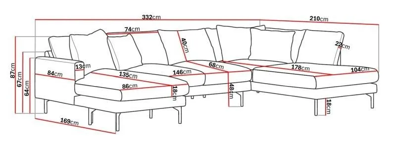 Menard 4-sits Högervänd Stor U-formad Djup Soffa med Divan och Schäslong i Manchester - Brun - Products - Möbler - Soffa - Divansoffa & schäslongsoffa - 4 sits soffa med divan