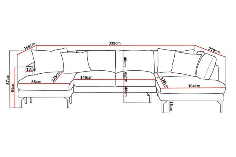 Menard 4-sits Högervänd Stor U-formad Djup Soffa med Divan och Schäslong i Manchester - Grå - Products - Möbler - Soffa - Divansoffa & schäslongsoffa - 4 sits soffa med divan
