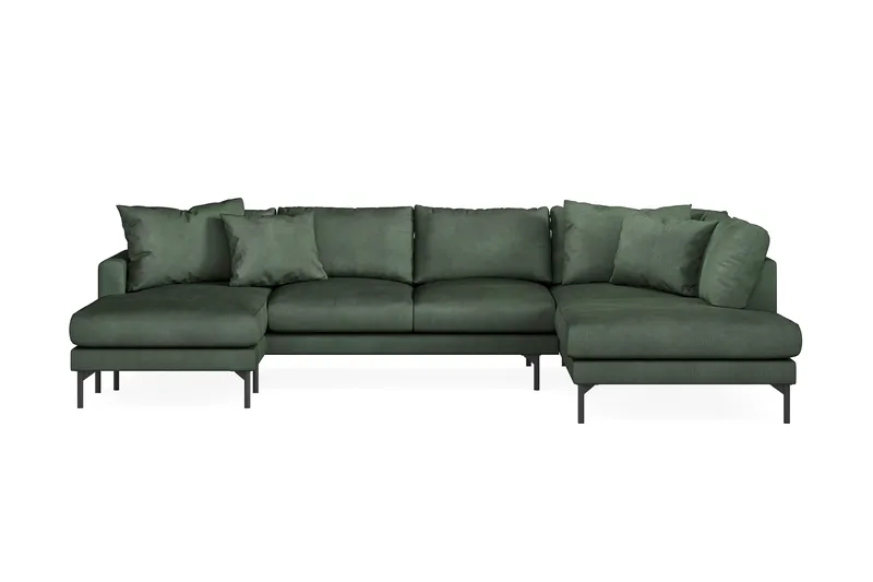 Menard 4-sits Högervänd Stor U-formad Djup Soffa med Divan och Schäslong i Manchester - Grön - Products - Möbler - Soffa - Divansoffa & schäslongsoffa - 4 sits soffa med divan