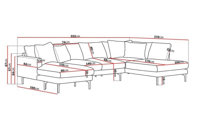 Menard 4-sits Högervänd Stor U-formad Djup Soffa med Divan och Schäslong i Tyg - Mörkgrå - Products - Möbler - Soffa - Divansoffa & schäslongsoffa - 4 sits soffa med divan