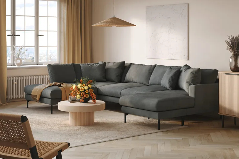 Menard 4-sits Vänstervänd Stor U-formad Djup Soffa med Divan och Schäslong i Manchester - Grå - Products - Möbler - Soffa - Divansoffa & schäslongsoffa - 4 sits soffa med divan