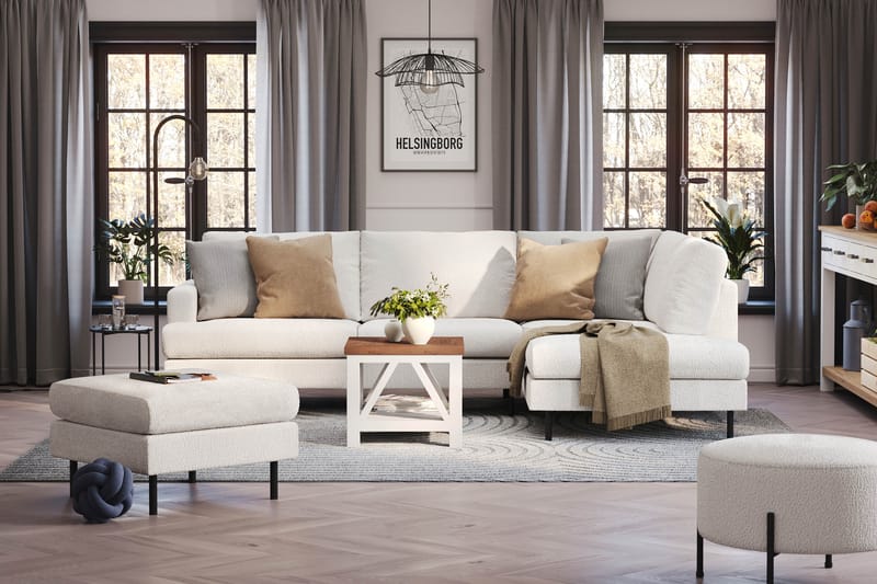 Menard Compact 4-sits Högervänd L-formad Schäslongsoffa i Bouclé - Vit - Products - Möbler - Soffa - Divansoffa & schäslongsoffa - 4 sits soffa med divan