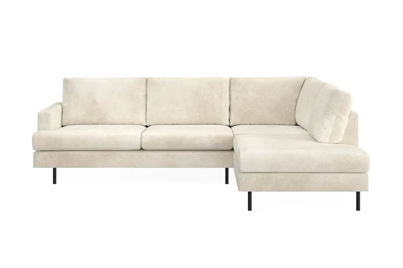 Menard Compact 4-sits Högervänd L-formad Schäslongsoffa i Sammet - Krämvit - Products - Möbler - Soffa - Divansoffa & schäslongsoffa - 4 sits soffa med divan