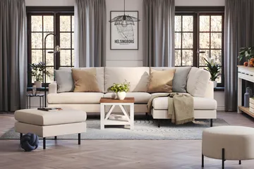 Menard Compact 4-sits Högervänd L-formad Schäslongsoffa i Tyg - Beige - Products - Möbler - Soffa - Divansoffa & schäslongsoffa - 4 sits soffa med divan