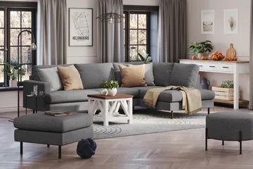 Menard Compact 4-sits Högervänd L-formad Schäslongsoffa i Tyg - Mörkgrå - Products - Möbler - Soffa - Divansoffa & schäslongsoffa - 4 sits soffa med divan