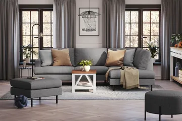Menard Compact 4-sits Högervänd L-formad Schäslongsoffa i Tyg - Mörkgrå - Products - Möbler - Soffa - Divansoffa & schäslongsoffa - 4 sits soffa med divan