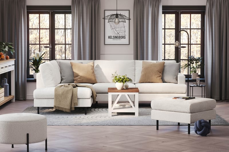 Menard Compact 4-sits Vänstervänd L-formad Schäslongsoffa i Bouclé - Vit - Products - Möbler - Soffa - Divansoffa & schäslongsoffa - 4 sits soffa med divan