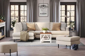 Menard Compact 4-sits Vänstervänd L-formad Schäslongsoffa i Manchester - Beige - Products - Möbler - Soffa - Divansoffa & schäslongsoffa - 4 sits soffa med divan