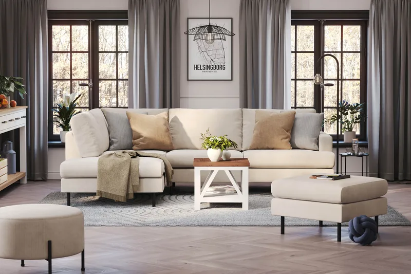 Menard Compact 4-sits Vänstervänd L-formad Schäslongsoffa i Manchester - Beige - Products - Möbler - Soffa - Divansoffa & schäslongsoffa - 4 sits soffa med divan