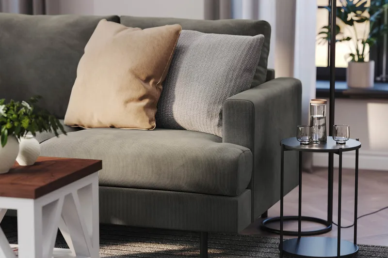 Menard Compact 4-sits Vänstervänd L-formad Schäslongsoffa i Manchester - Grå - Products - Möbler - Soffa - Divansoffa & schäslongsoffa - 4 sits soffa med divan
